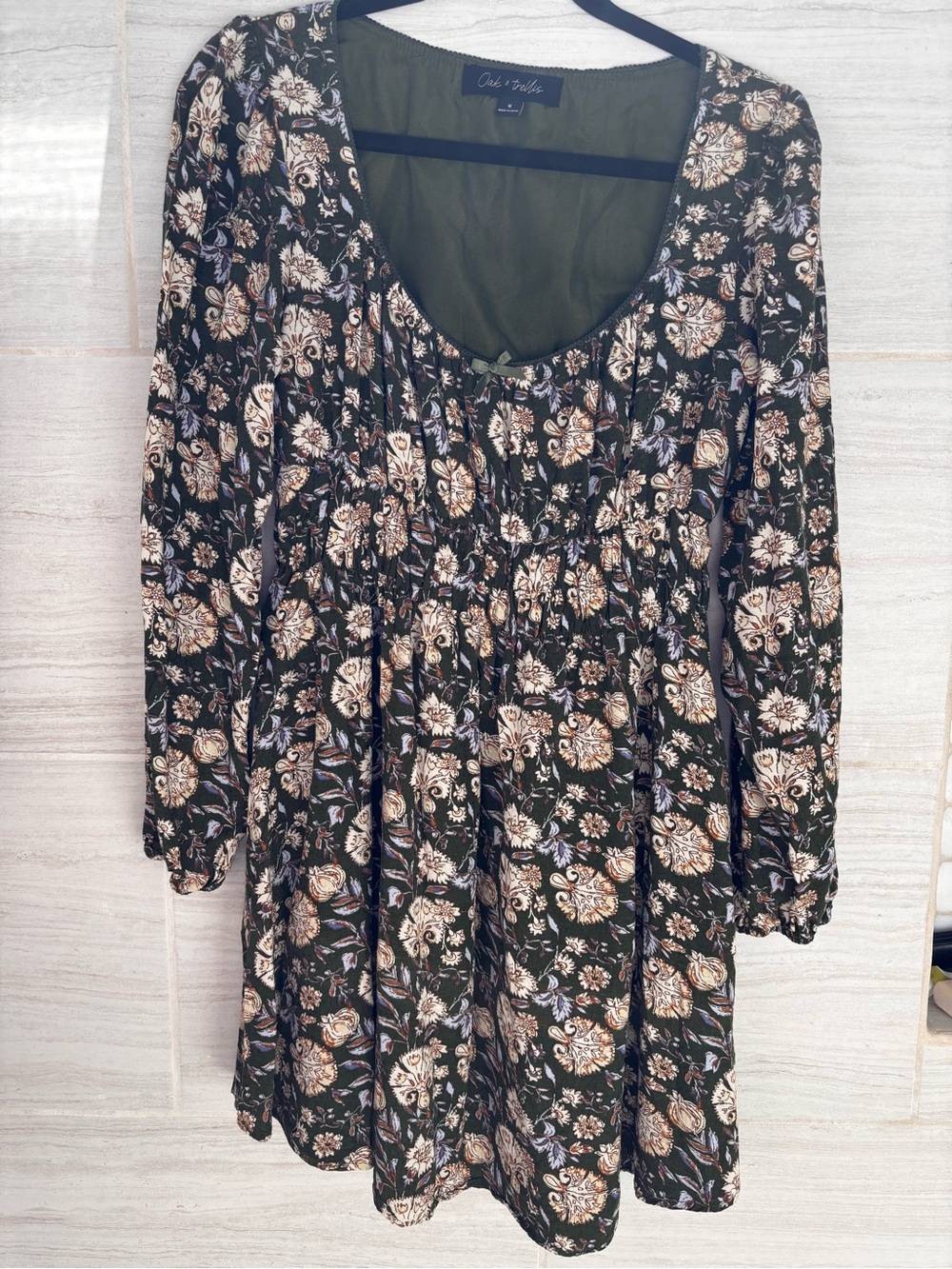 Olive Floral Long-Sleeve Tunic Dress by Odelia & Vintage